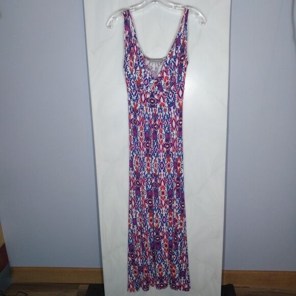 Loveappella Babydoll Maxi Sundress XS Empire Waist Stretch Colorful Beachy Boho - Picture 1 of 6